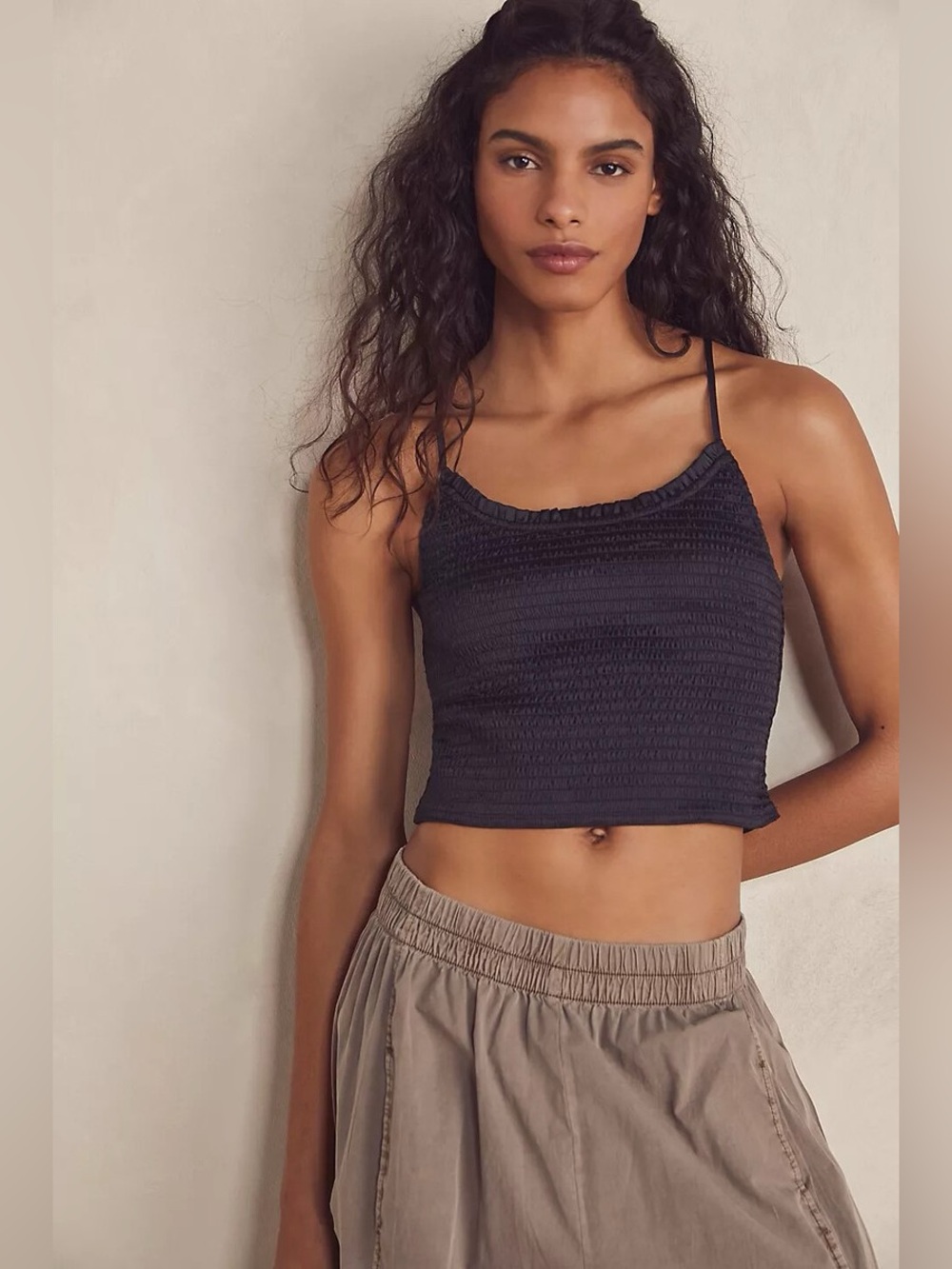 Intimately Free People Smocked Cropped Cami with Adjustable Spaghetti Straps